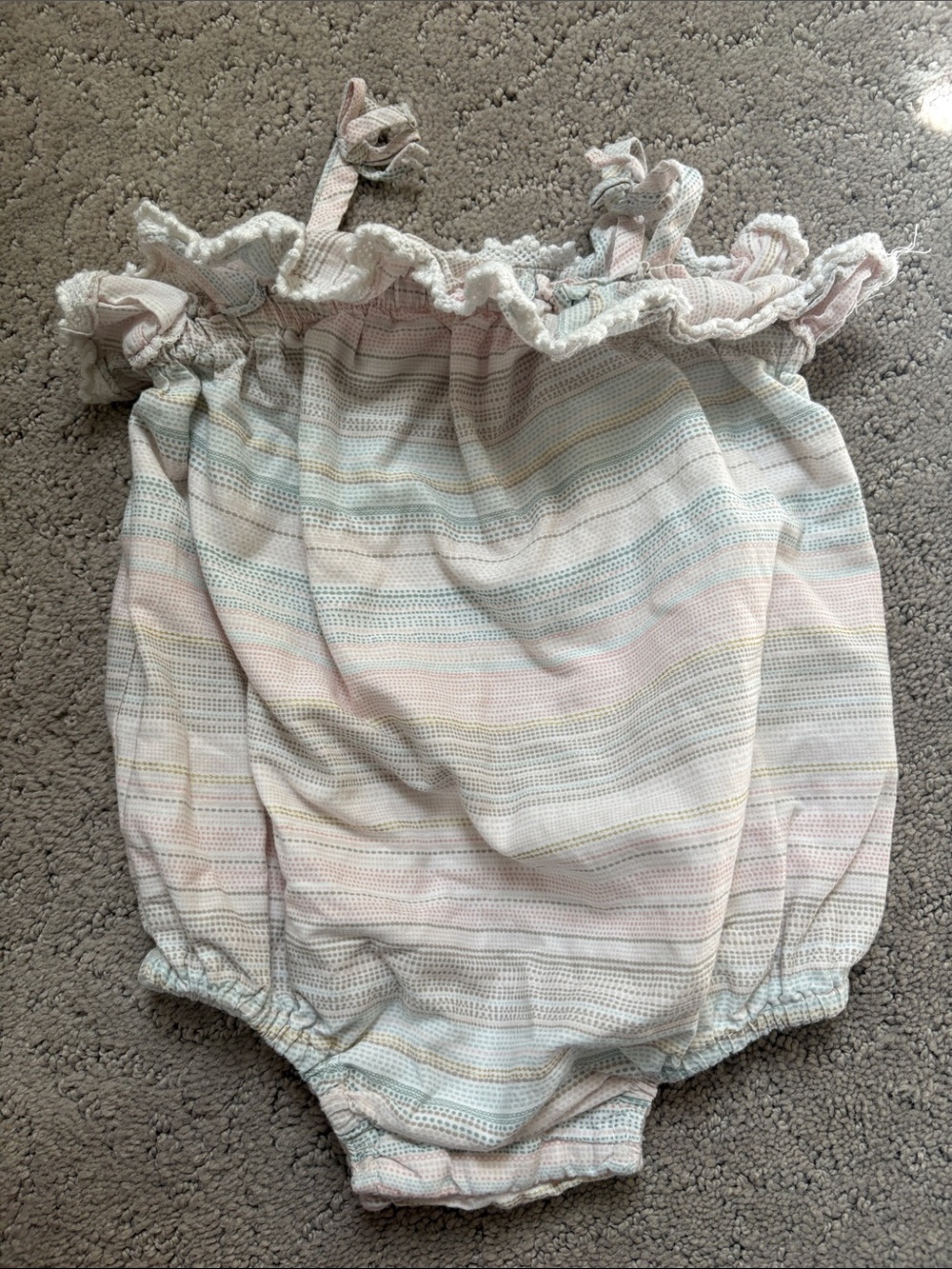 Tommy Bahama Cream Baby Romper with Pastel Stripe Accents